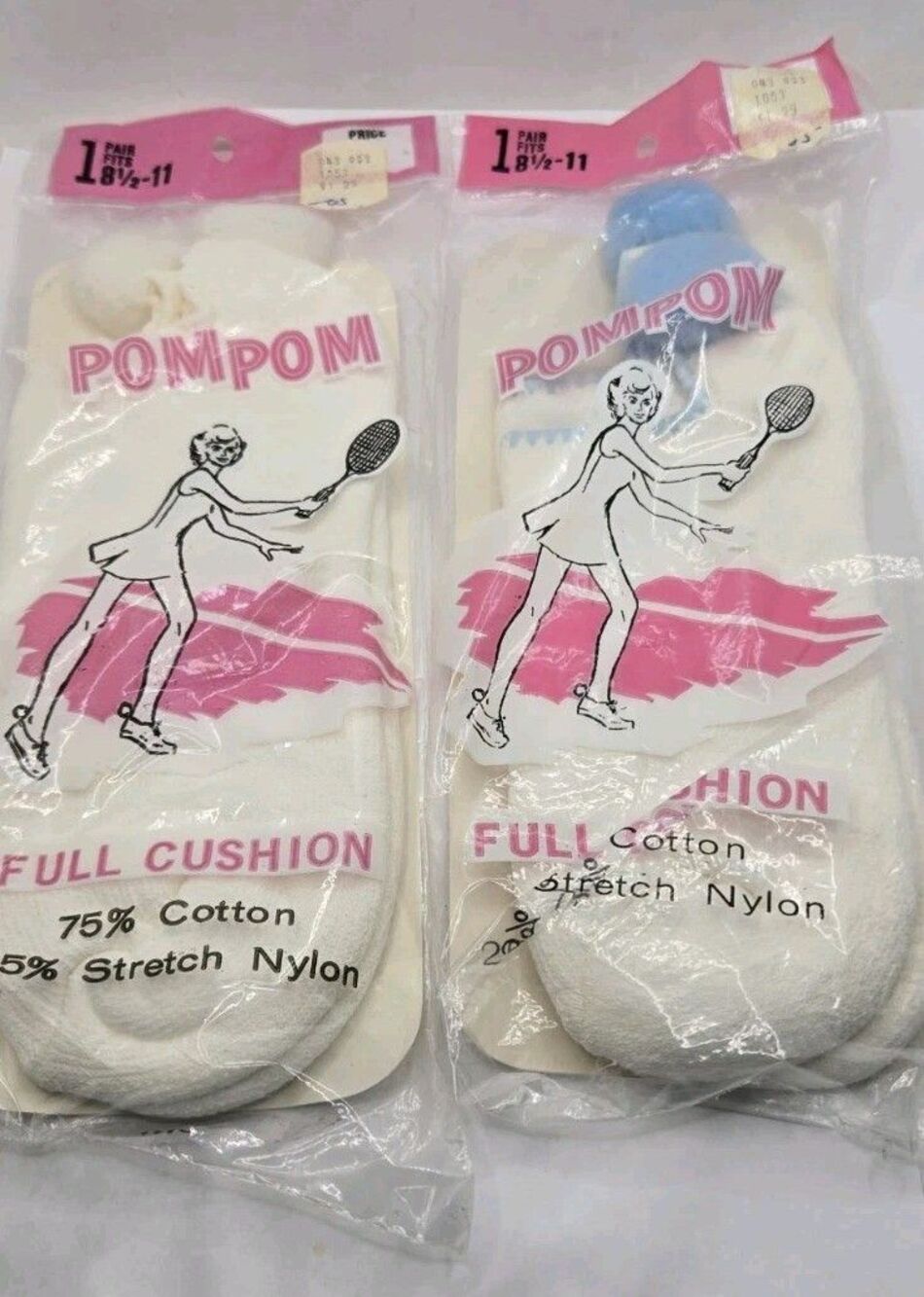 2 pair Pom Pom School Cheerleader Vintage 1980 Tennis Size 8 1/2-11 White & Blue